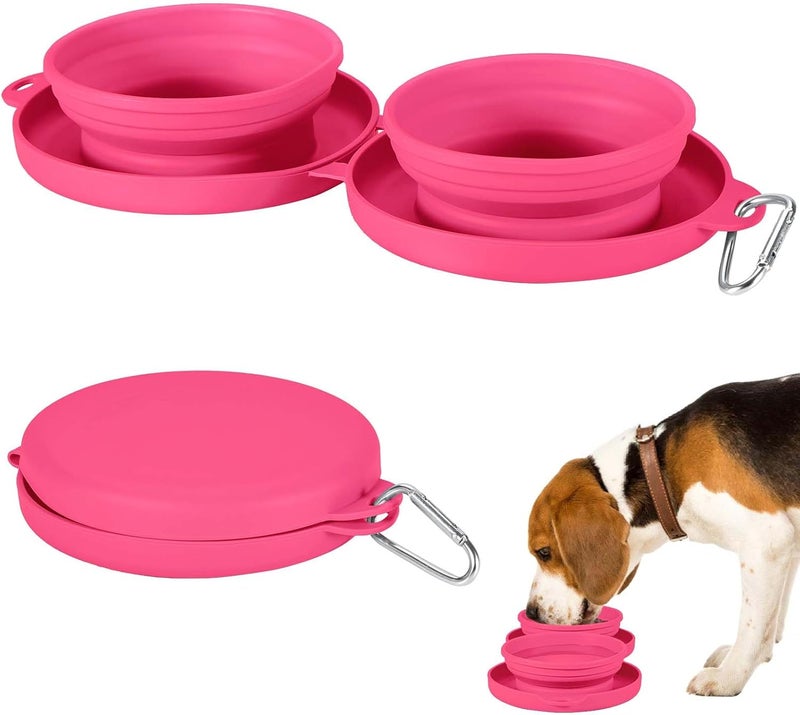 PNEUICALLY Collapsible Dog Water Bowl 2 in 1 Foldable Pet Food and Water Bowl Portable Cats Dishes with Carabiner Clip for Traveling Hiking Camping Walking (Pink) - Image 1